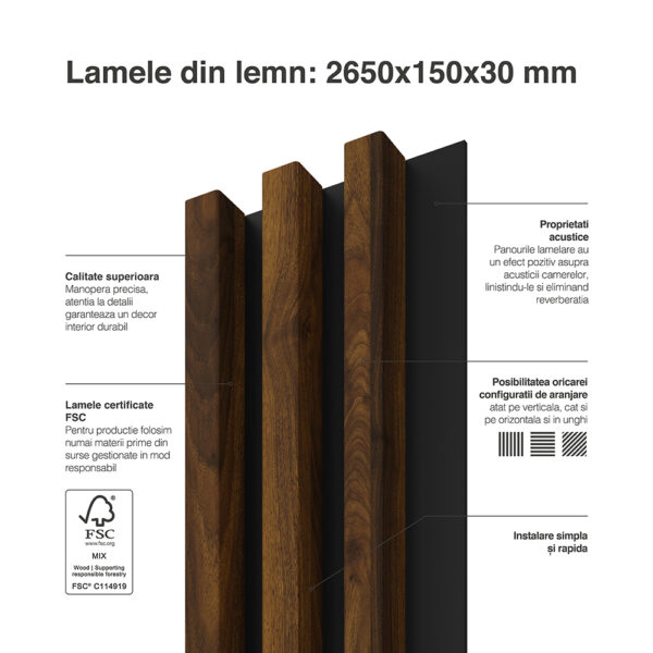 Riflaj / panou Linea slim 3 alun / negru - imagine 16