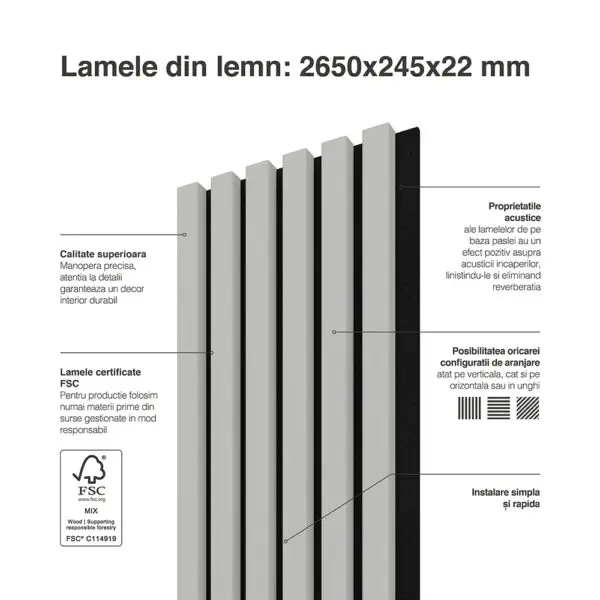 Riflaj / panou Linea acustic gri / negru - imagine 13
