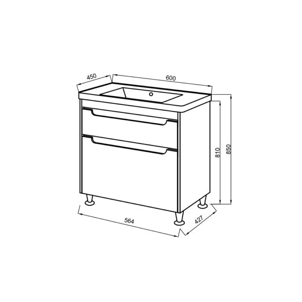 Set mobilier de baie gri - alb Valencia TNB-2 D 60 cu lavoar Komo - imagine 3