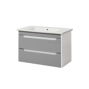 Set mobilier de baie gri – alb suspendat Valencia TNB-2 D85 cu lavoar Trio