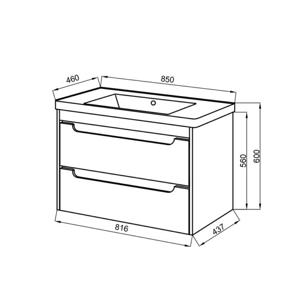 Set mobilier de baie gri – alb suspendat Valencia TNB-2 D85 cu lavoar Trio - imagine 3