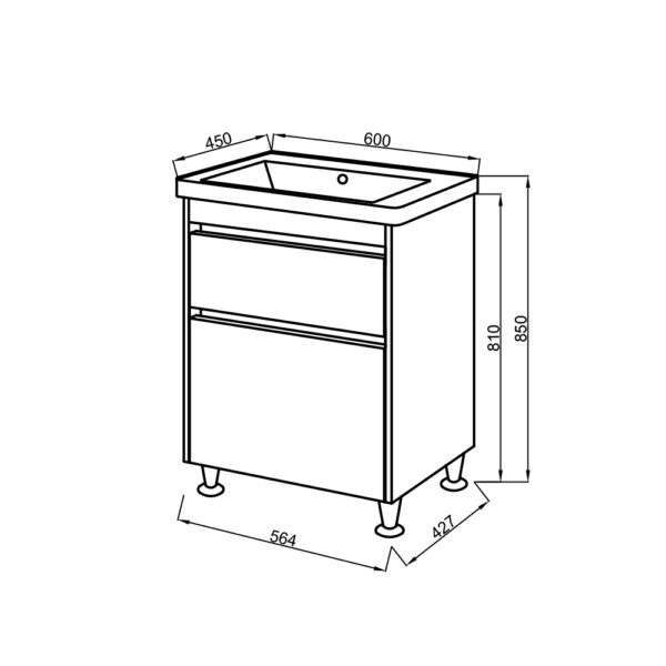 Set mobilier de baie stejar Venera TNB-2 D60 cu lavoar Komo - imagine 3