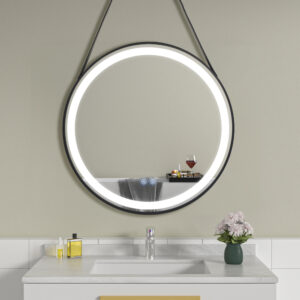 Oglinda de baie LED rotunda 70x70 cm rama neagra
