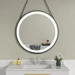 Oglinda de baie LED rotunda 70x70 cm rama neagra