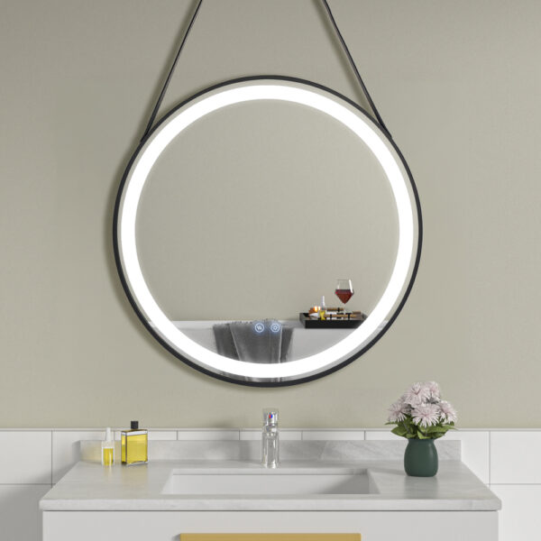 Oglinda de baie LED rotunda 70x70 cm rama neagra