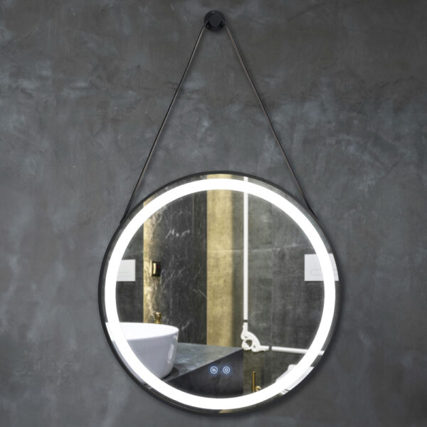 Oglinda de baie LED rotunda 70x70 cm rama neagra - imagine 2