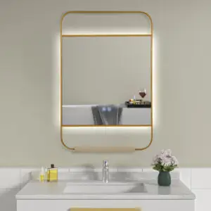 Oglinda de baie cu LED si polita 60x90 rama aurie