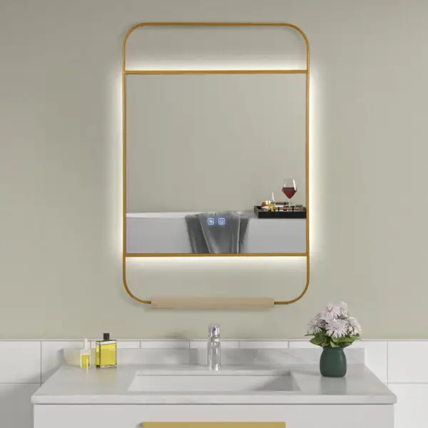 Oglinda de baie cu LED si polita 60x90 rama aurie