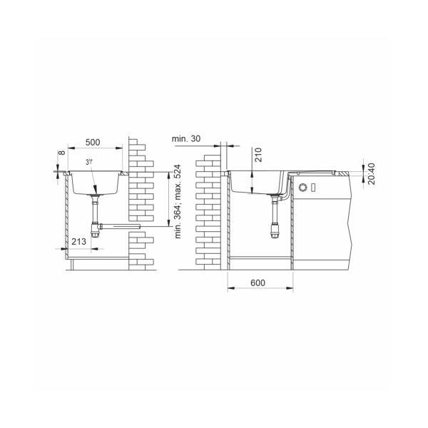 Chiuveta bucatarie bej soft composit Pyramis Level Durothek 86x50 cm 1B1D stanga - imagine 2