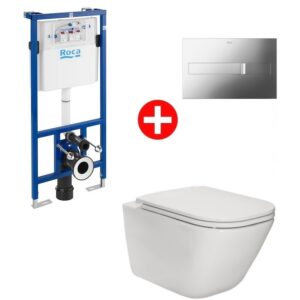 Vas WC suspendat cu rezervor incastrat si capac soft close Roca Duplo The Gap Rimless 35x54 cm evacuare orizontala