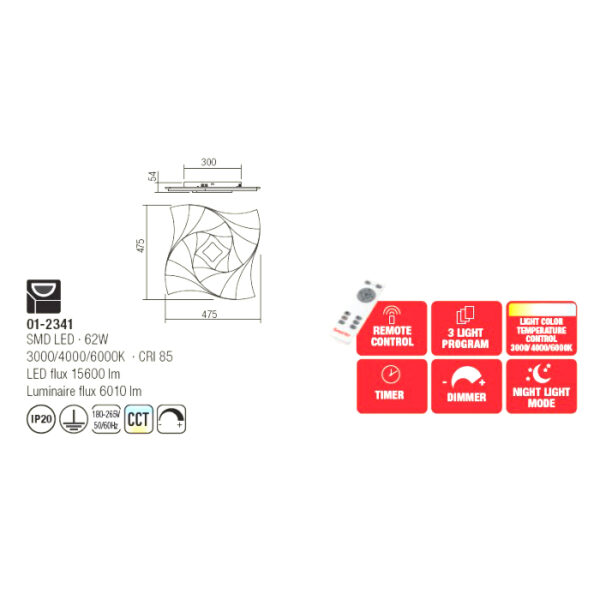 Plafoniera LED Stratos alb mat  62W 3000K - 6000K - imagine 2
