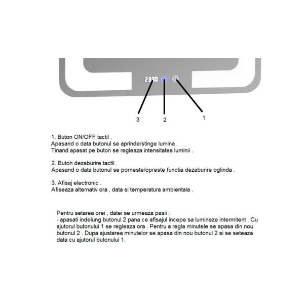 Oglinda de baie cu iluminare LED, functie dezaburire, ceas si termometru 80x60 cm MD1 - imagine 4