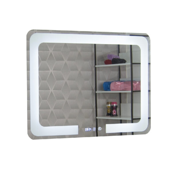 Oglinda de baie cu iluminare LED, functie dezaburire, ceas si termometru 80x60 cm MD1