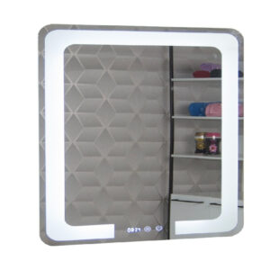 Oglinda de baie cu iluminare LED, functie dezaburire, ceas si termometru 80x80 cm MD1