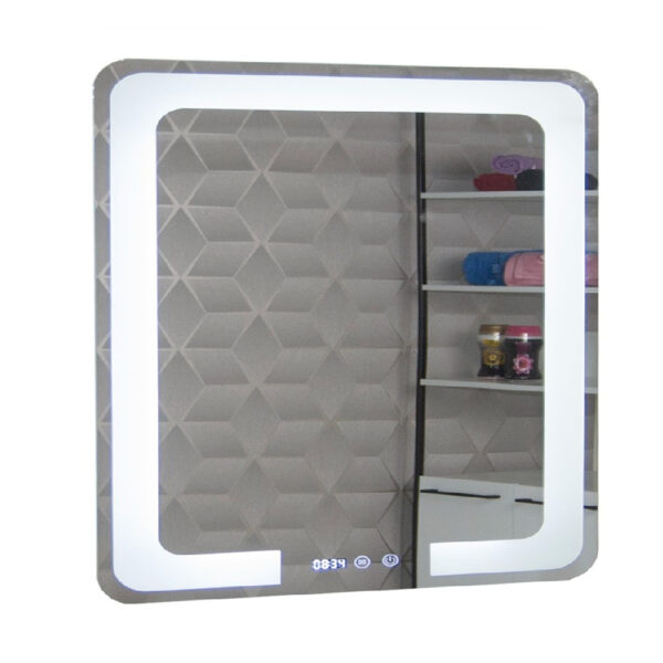 Oglinda de baie cu iluminare LED, functie dezaburire, ceas si termometru 80x80 cm MD1