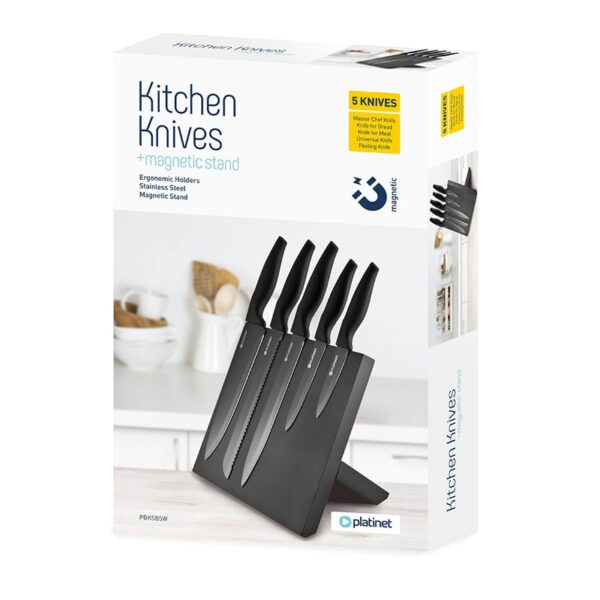 Set 5 cutite cu suport magnetic Platinet PBKSB5W - imagine 2