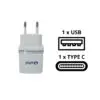 Incarcator auto 220V 1 USB 1 TipC 3.1A alb