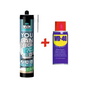 Adeziv premium pentru metal, sticlă, oglinzi Bison You Can Stick, 435g + WD 40 - 50 ml