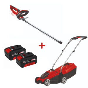 Pachet Einhell Masina de tuns iarba fara fir GE-CM 18/32 Li-Solo + trimmer fara fir pentru gard viu GE-CH 1855/1 Li + PXC-Twinpack CB 2 2 x 18V 4.0 Ah PXC