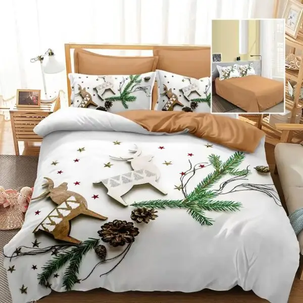 Lenjerie de pat finet 3D Craciun - reni 6 piese F - Xmas 58