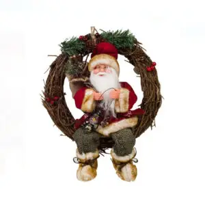 Decoratiune de lemn coronita Mos Craciun - 34 cm