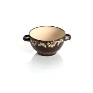 Bol supa ceramic maro/bej model fluturi 14 cm - 650 ml