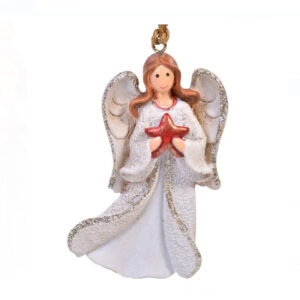 Ornament brad de Craciun Inger cu stea ceramic- 8 cm
