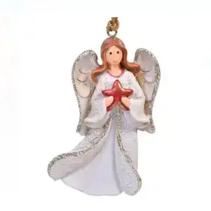Ornament brad de Craciun Inger cu stea ceramic- 8 cm