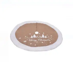 Covoras pentru brad de Craciun bej/iuta/blana alba "Merry Christmas" 90 cm