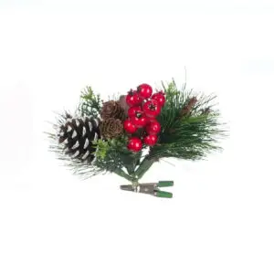 Decoratiune Craciun crenguta de pin rdie/pomusoare 15 cm