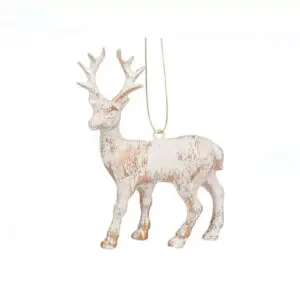 Ornament brad de Craciun Cerb alb/auriu - 13 cm