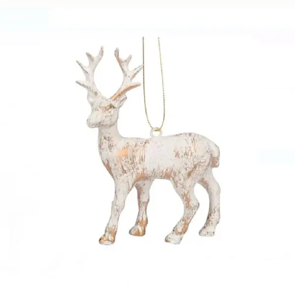 Ornament brad de Craciun Cerb alb/auriu - 13 cm