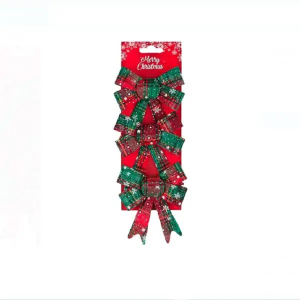 Set fundite Craciun rosii/verzi cu carouri si fulgi 13 cm - 3 buc