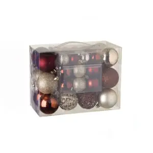 Set globuri de Craciun sampanie/bronz mat cu sclipici 3-4-6 cm - 50 buc