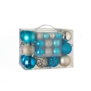 Set globuri de Craciun bej/turcoaz mat/sclipici 3-4-6cm - 50buc