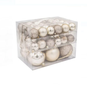 Set globuri de Craciun bej/sampanie mat/sclipici 4-6-8 cm - 44 buc