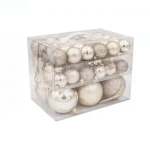 Set globuri de Craciun bej/sampanie mat/sclipici 4-6-8 cm - 44 buc