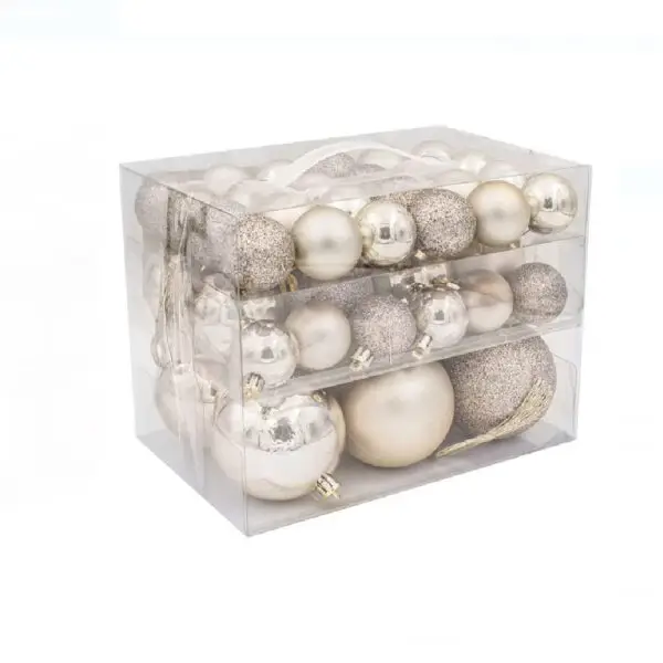 Set globuri de Craciun bej/sampanie mat/sclipici 4-6-8 cm - 44 buc