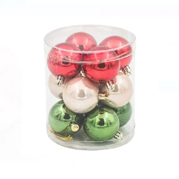 Set globuri Craciun colorate (rosii, verzi, sampanie) - 5 cm - 12 buc