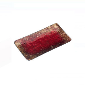 Platou de Craciun din sticla rosie/sampanie sclipici 41x25.5x3.5 cm