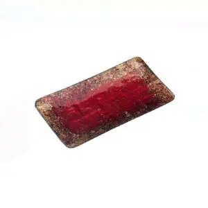 Platou de Craciun din sticla rosie/sampanie sclipici 28x15.5x3 cm