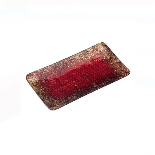 Platou de Craciun din sticla rosie/sampanie sclipici 41x25.5x3.5 cm