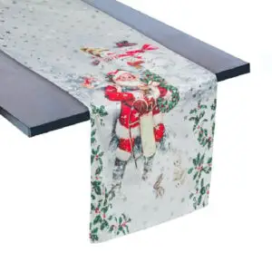 Napron decorativ de Craciun gri/Mos Craciun/stele argintii din folie 160x33 cm