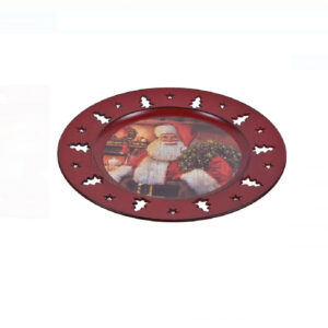 Platou decorativ din plastic Mos Craciun - 33 cm