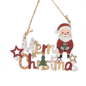 Decoratiune brad de Craciun din lemn Merry Christmas 11 cm