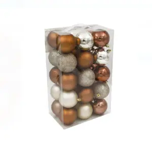 Set globuri Craciun bronz/bej/sampanie mate/cu sclipici - 7 cm - 30 buc