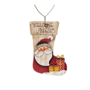Decoratiune brad de Craciun Vintage din lemn cizmulita Mos Craciun 8.5 cm