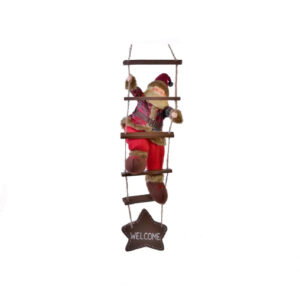 Decoratiune Mos Craciun cu scara din lemn 60 cm