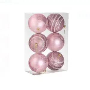 Set globuri Craciun roz cu sclipici - 10 cm - 6 buc