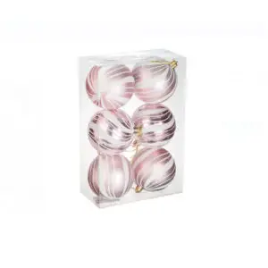 Set globuri de Craciun roz mat lucioase cu sclipici 6 cm